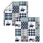 farm life - tractor wholecloth patchwork - navy and dusty blue