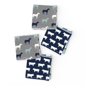 farm life - tractor wholecloth patchwork - navy and dusty blue