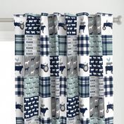 farm life - tractor wholecloth patchwork - navy and dusty blue