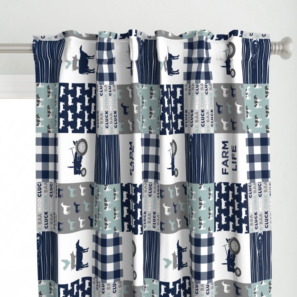 farm life - tractor wholecloth patchwork - navy and dusty blue (90)