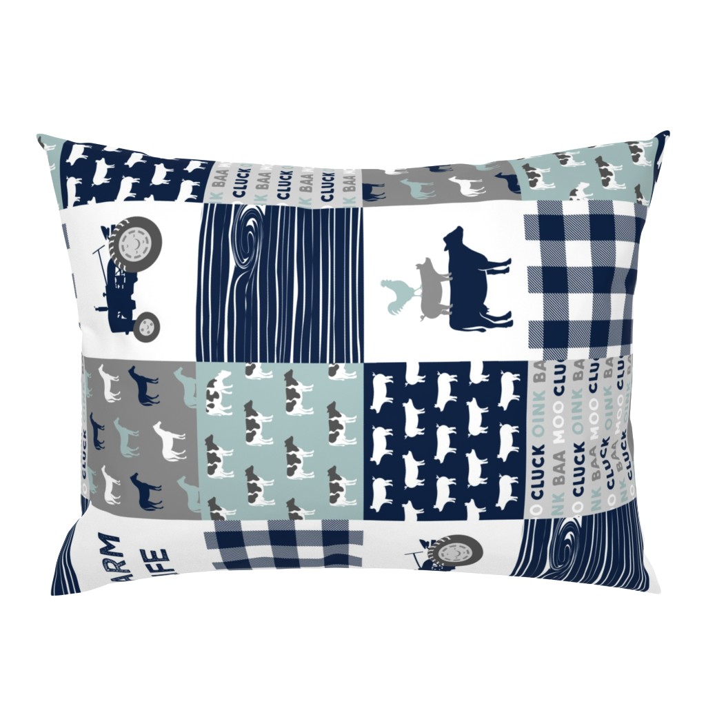 farm life - tractor wholecloth patchwork - navy and dusty blue (90)