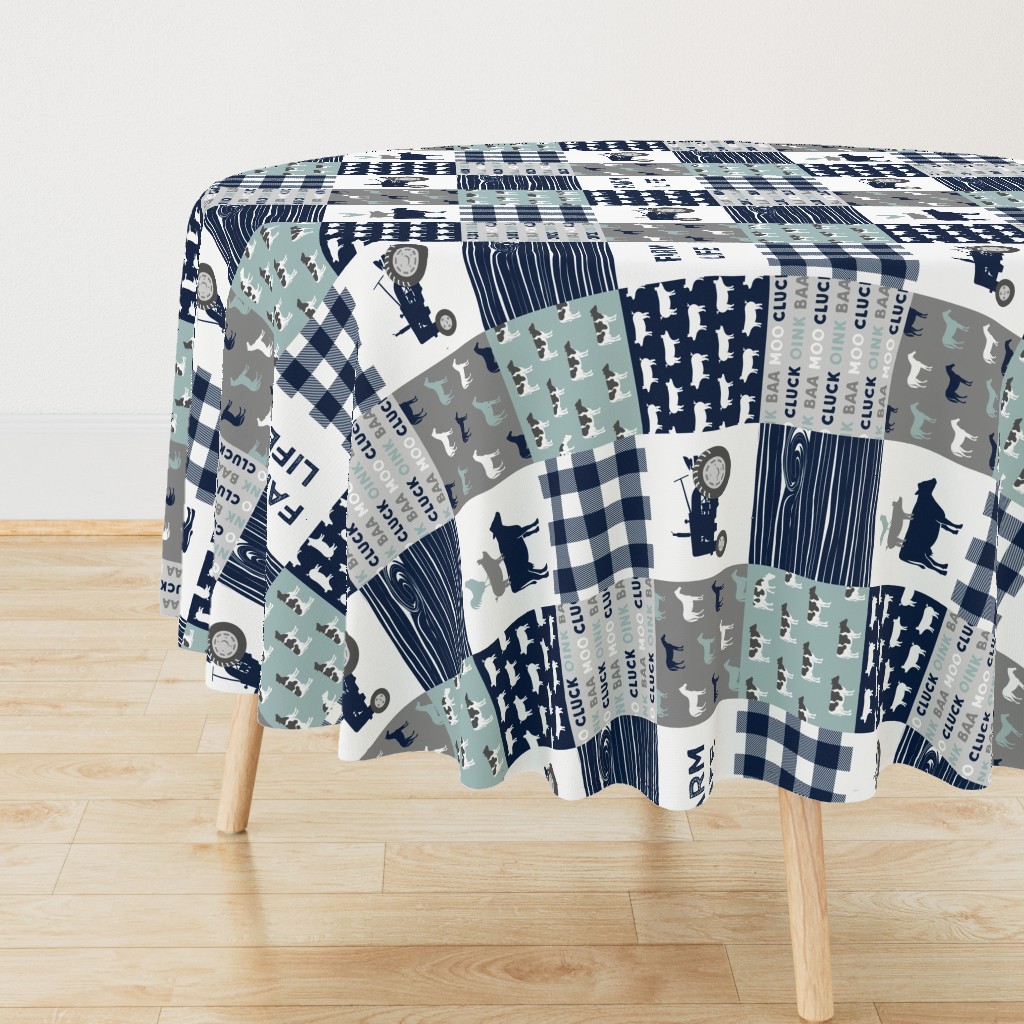 farm life - tractor wholecloth patchwork - navy and dusty blue (90)