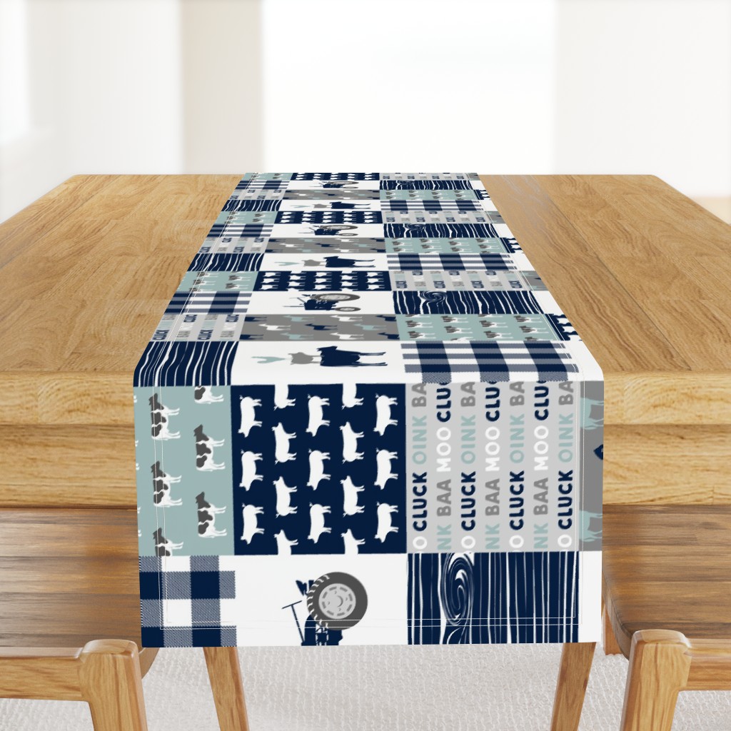 farm life - tractor wholecloth patchwork - navy and dusty blue (90)