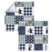 farm life - tractor wholecloth patchwork - navy and dusty blue (90)