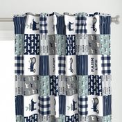 farm life - tractor wholecloth patchwork - navy and dusty blue (90)