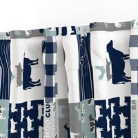 farm life - tractor wholecloth patchwork - navy and dusty blue (90)