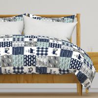 farm life - tractor wholecloth patchwork - navy and dusty blue (90)