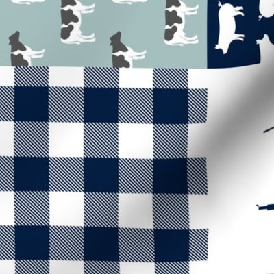 farm life - tractor wholecloth patchwork - navy and dusty blue (90)