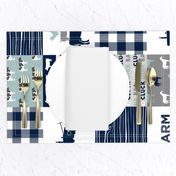 farm life - tractor wholecloth patchwork - navy and dusty blue (90)