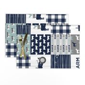 farm life - tractor wholecloth patchwork - navy and dusty blue (90)