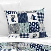 farm life - tractor wholecloth patchwork - navy and dusty blue (90)