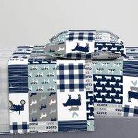 farm life - tractor wholecloth patchwork - navy and dusty blue (90)