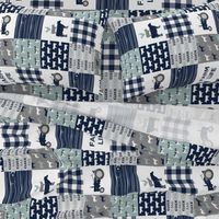 farm life - tractor wholecloth patchwork - navy and dusty blue (90)