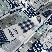 farm life - tractor wholecloth patchwork - navy and dusty blue (90)