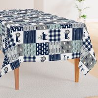 farm life - tractor wholecloth patchwork - navy and dusty blue (90)