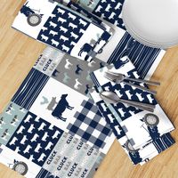 farm life - tractor wholecloth patchwork - navy and dusty blue (90)