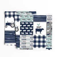 farm life - tractor wholecloth patchwork - navy and dusty blue (90)