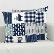 farm life - tractor wholecloth patchwork - navy and dusty blue (90)