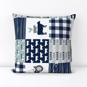 farm life - tractor wholecloth patchwork - navy and dusty blue (90)