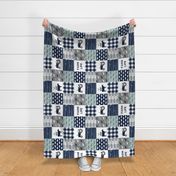 farm life - tractor wholecloth patchwork - navy and dusty blue (90)