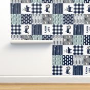 farm life - tractor wholecloth patchwork - navy and dusty blue (90)