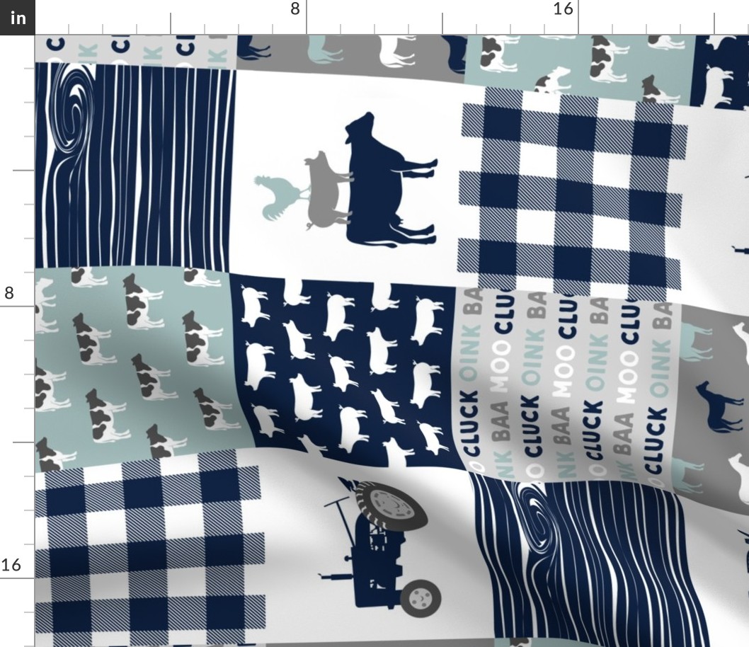 farm life - tractor wholecloth patchwork - navy and dusty blue (90)