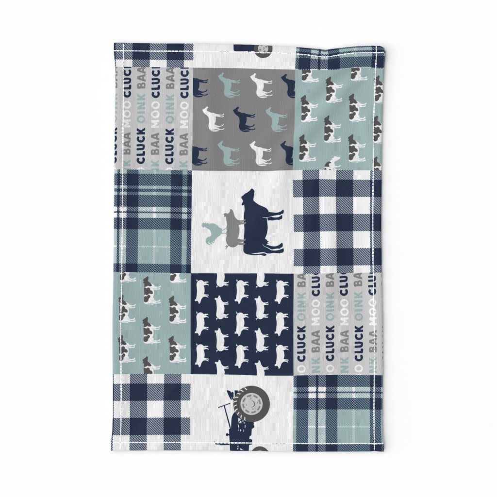 farm life - plaid wholecloth patchwork - navy and dusty blue (90) 