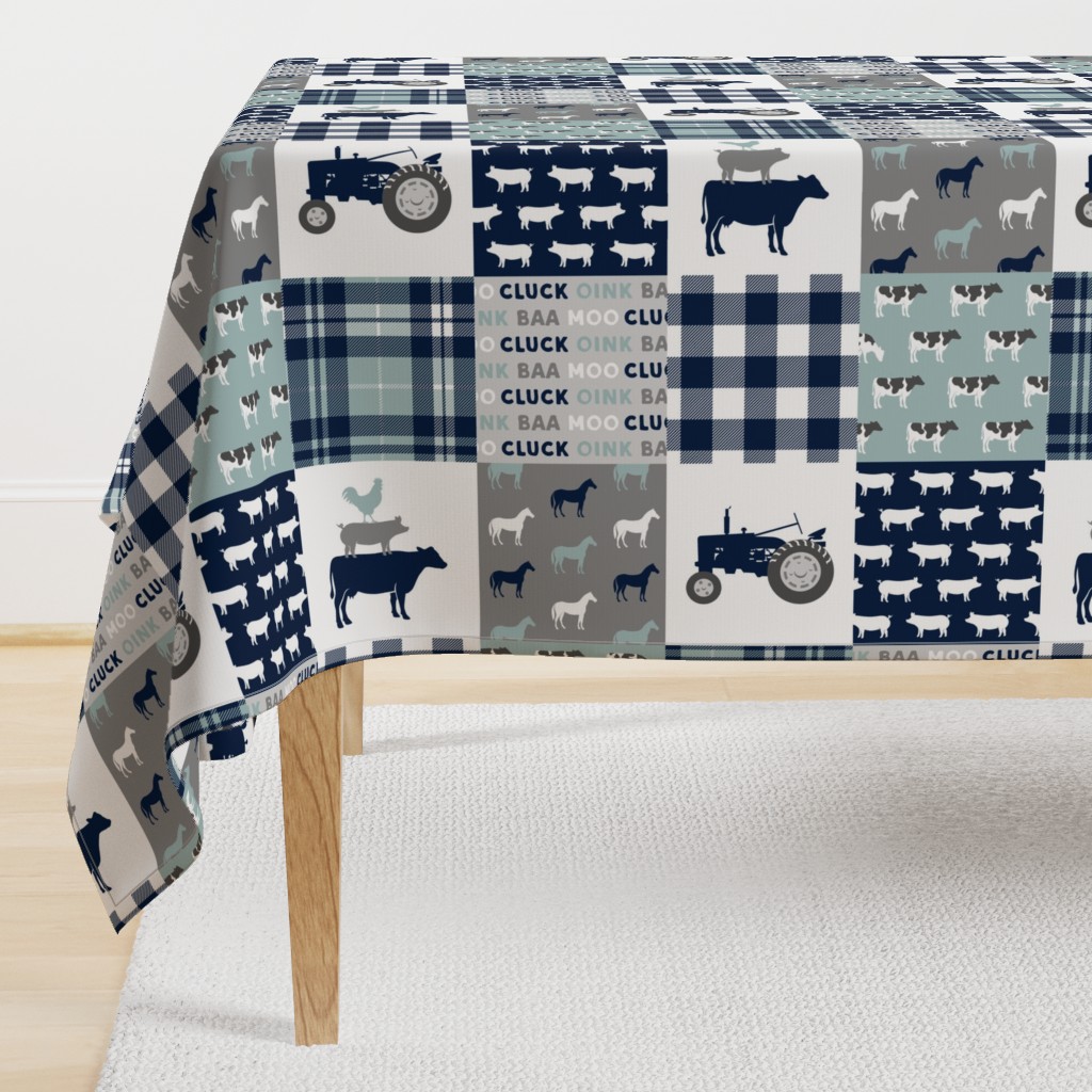 farm life - plaid wholecloth patchwork - navy and dusty blue (90) 