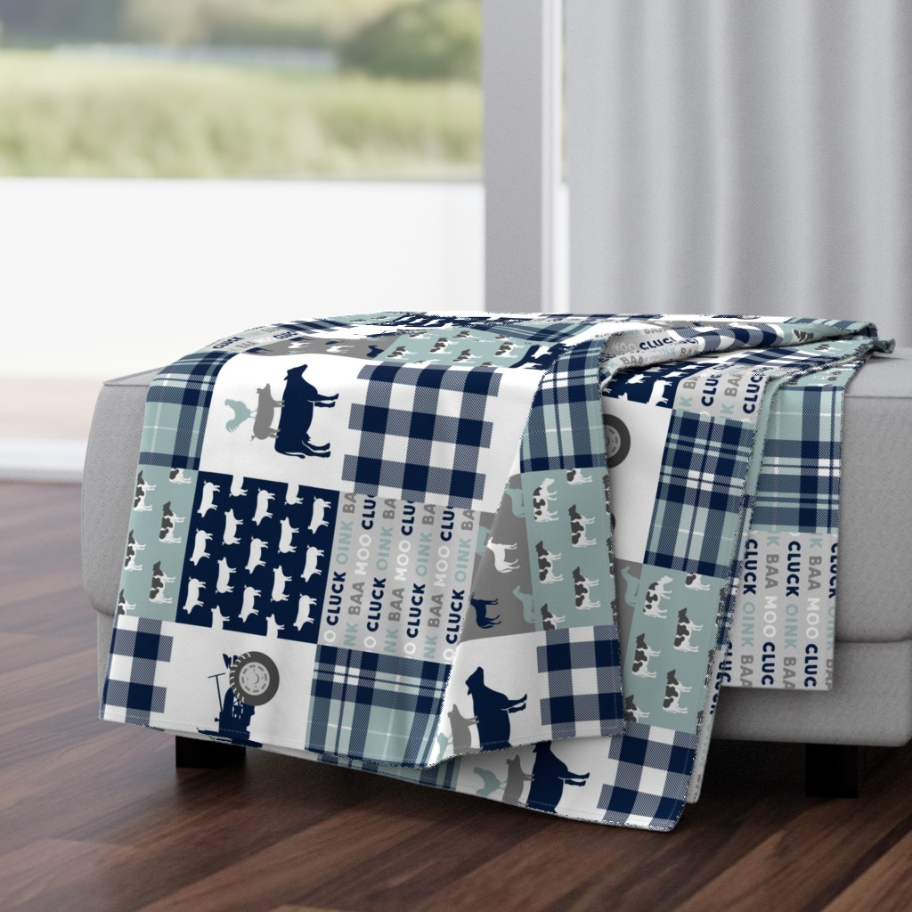 farm life - plaid wholecloth patchwork - navy and dusty blue (90) 