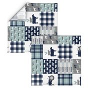 farm life - plaid wholecloth patchwork - navy and dusty blue (90) 