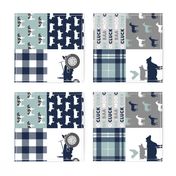 farm life - plaid wholecloth patchwork - navy and dusty blue (90) 