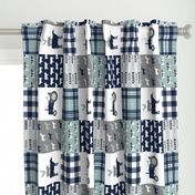 farm life - plaid wholecloth patchwork - navy and dusty blue (90) 