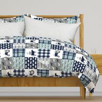 farm life - plaid wholecloth patchwork - navy and dusty blue (90) 