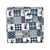 farm life - plaid wholecloth patchwork - navy and dusty blue (90) 