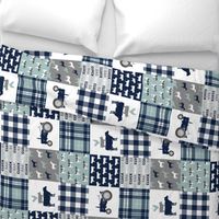 farm life - plaid wholecloth patchwork - navy and dusty blue (90) 