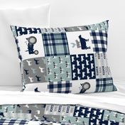 farm life - plaid wholecloth patchwork - navy and dusty blue (90) 
