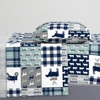 farm life - plaid wholecloth patchwork - navy and dusty blue (90) 