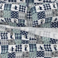 farm life - plaid wholecloth patchwork - navy and dusty blue (90) 