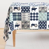 farm life - plaid wholecloth patchwork - navy and dusty blue (90) 