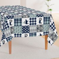 farm life - plaid wholecloth patchwork - navy and dusty blue (90) 