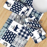 farm life - plaid wholecloth patchwork - navy and dusty blue (90) 