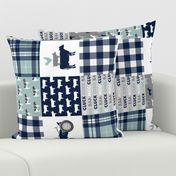 farm life - plaid wholecloth patchwork - navy and dusty blue (90) 