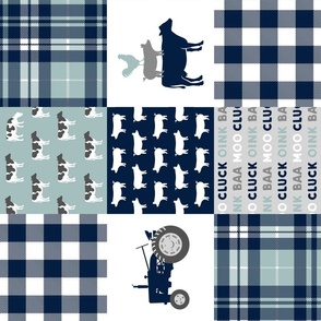 farm life - plaid wholecloth patchwork - navy and dusty blue (90) 