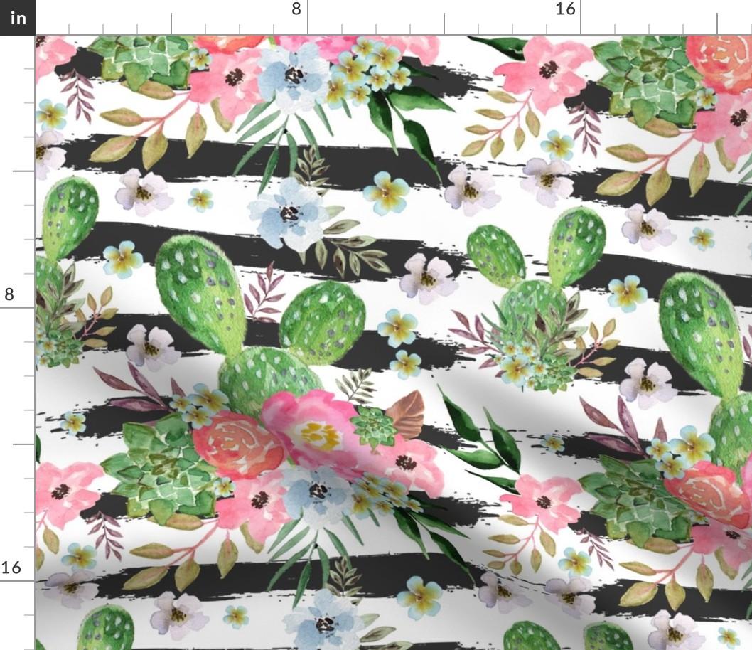 Cactus and floral Strips background