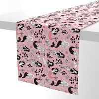 Sweet little mermaid girls theme with deep sea ocean coral illustration details in pink black and white