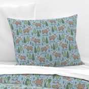 Forest Woodland Moose & Trees on Blue