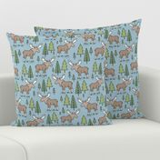 Forest Woodland Moose & Trees on Blue