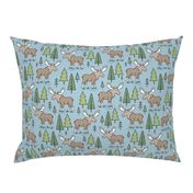 Forest Woodland Moose & Trees on Blue