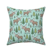 Forest Woodland Moose & Trees on Mint Green