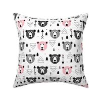 Geometric grizzly bear woodland illustration pattern pink